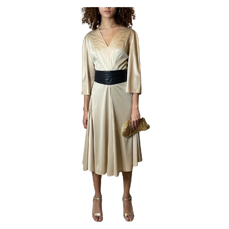Markdowns Original 1970's Vintage Gold Disco Dress by Frank Usher UK 10 - 12
