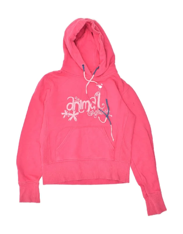 Special Discount ANIMAL Womens Graphic Hoodie Jumper UK 10 Small Pink Cotton