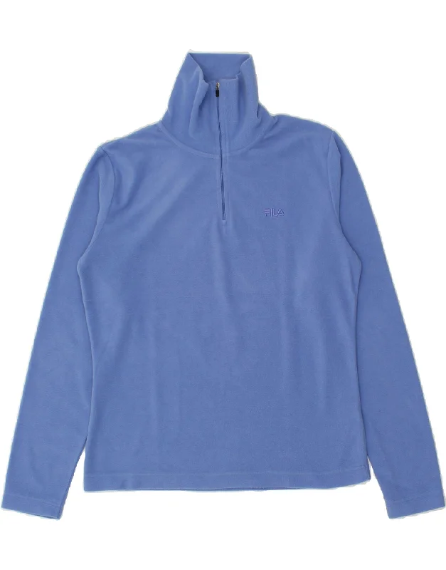 Super Deal FILA Womens Zip Neck Fleece Jumper UK 14 Medium Blue Polyester
