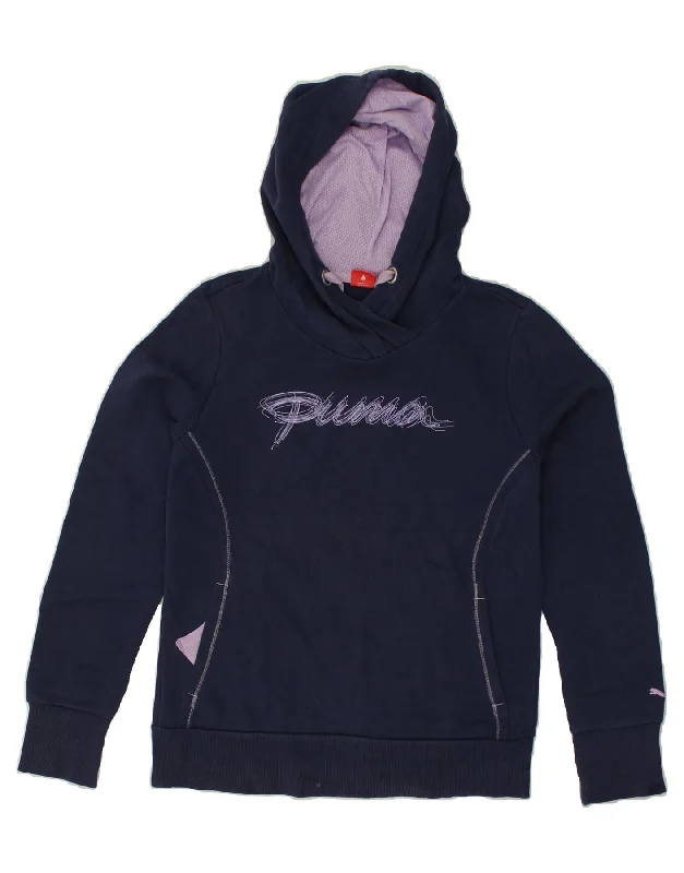 Limited Edition PUMA Womens Graphic Hoodie Jumper UK 12 Medium Navy Blue Cotton