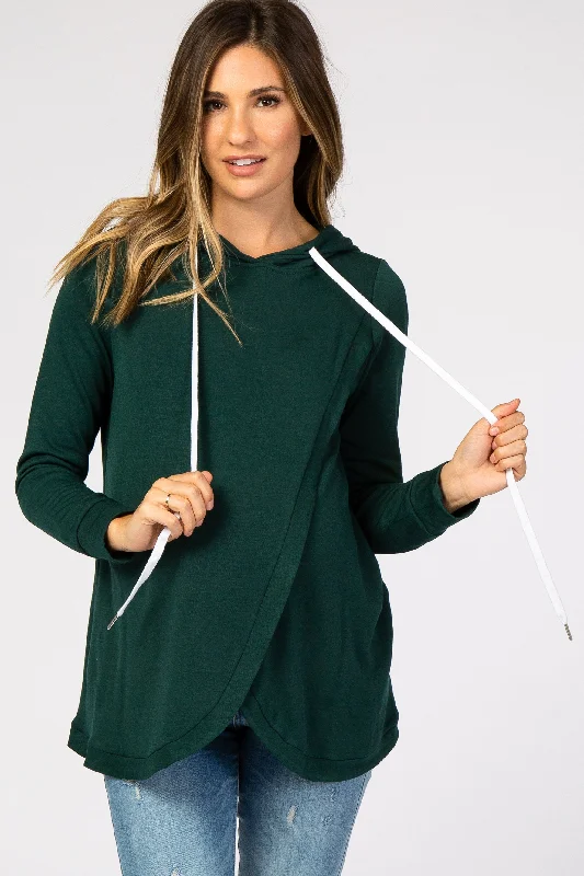 Super Deal Forest Green Layered Front Maternity/Nursing Fleece Hoodie
