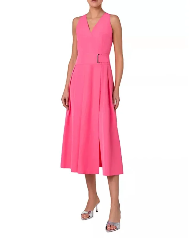 Super Deal Techno Taffeta V-Neck Cocktail Dress In Pink