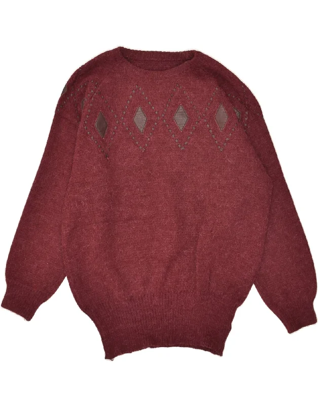 Limited Availability VINTAGE Womens Boat Neck Jumper Sweater IT 48 XL Maroon Argyle/Diamond