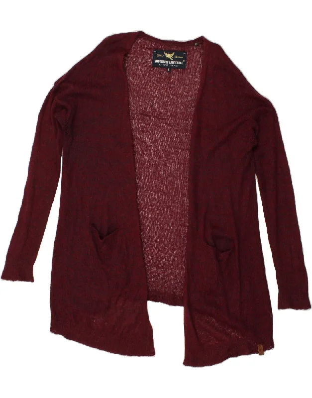 Low Prices SUPERDRY Womens Loose Fit Cardigan Sweater UK 16 Large Burgundy