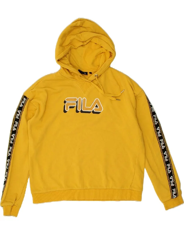 Act Now FILA Womens Oversized Graphic Hoodie Jumper UK 10 Small Yellow