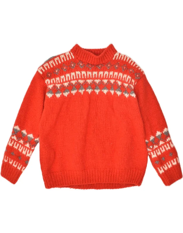 Clearance Sale VINTAGE Womens Turtle Neck Jumper Sweater UK 14 Large Red Fair Isle