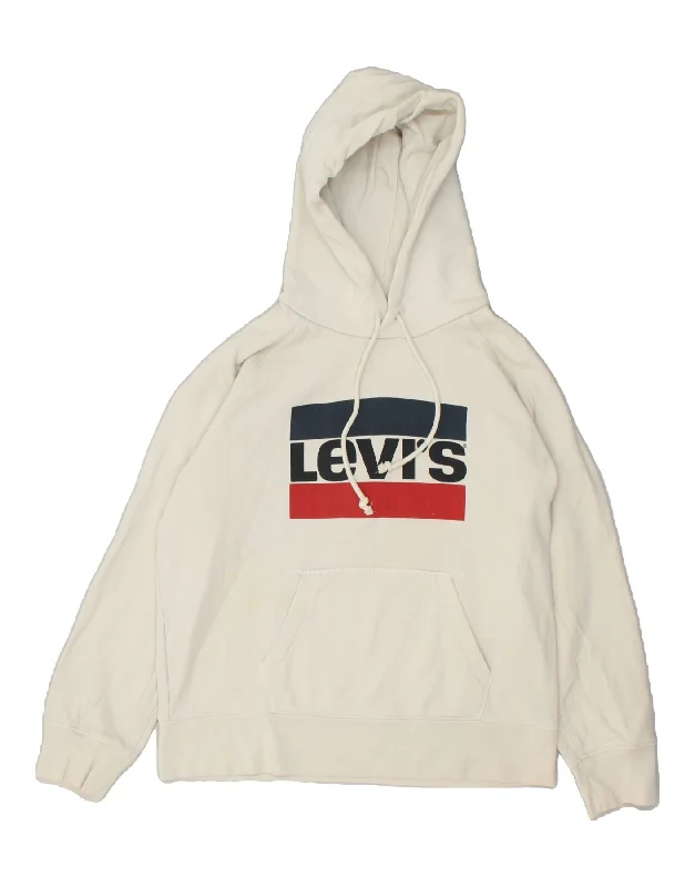 Must-Have Deals LEVI'S Womens Graphic Hoodie Jumper UK 14 Medium Off White Cotton