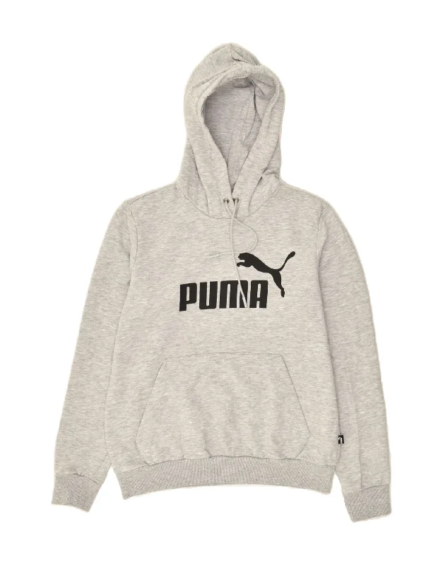 Year-End Sale PUMA Womens Graphic Hoodie Jumper UK 14 Large Grey Flecked Cotton