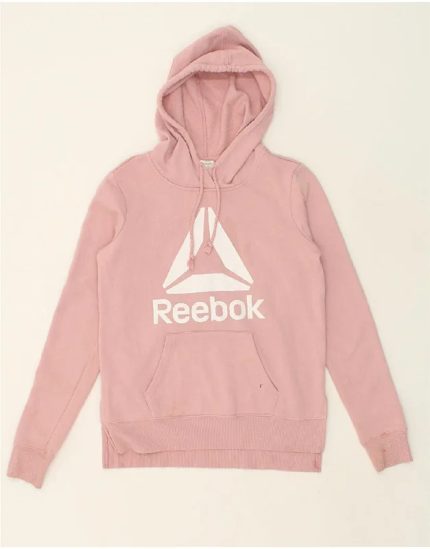Overstock Sale REEBOK Womens Graphic Hoodie Jumper UK 6 XS Pink Cotton