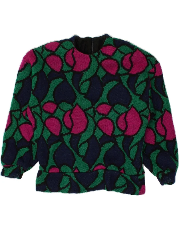 Act Now VINTAGE Womens Crew Neck Jumper Sweater UK 12 Medium Green Floral