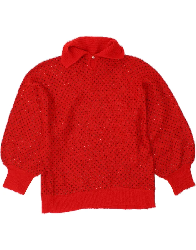 Today Only VINTAGE Womens Polo Neck Jumper Sweater UK 14 Large Red Spotted Acrylic