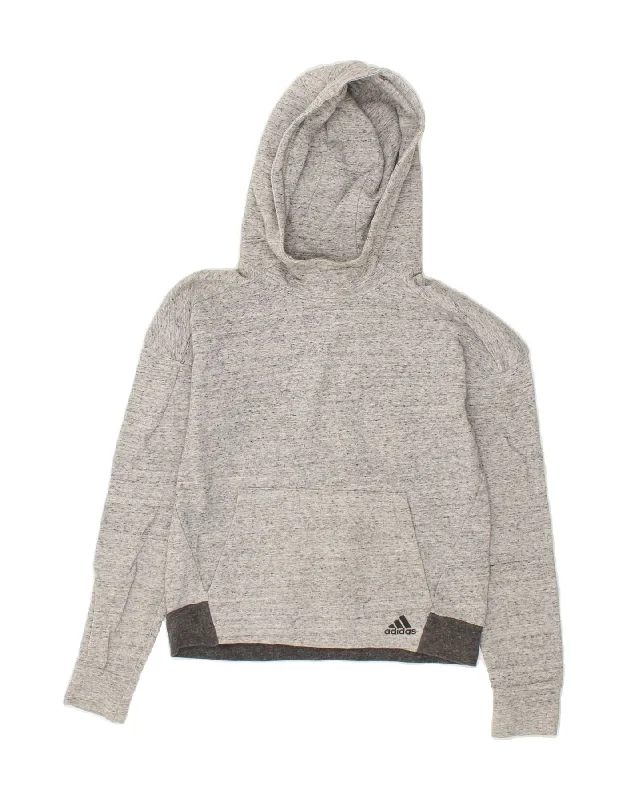 Limited Quantity ADIDAS Womens Graphic Hoodie Jumper UK 4/6 XS Grey Flecked Cotton