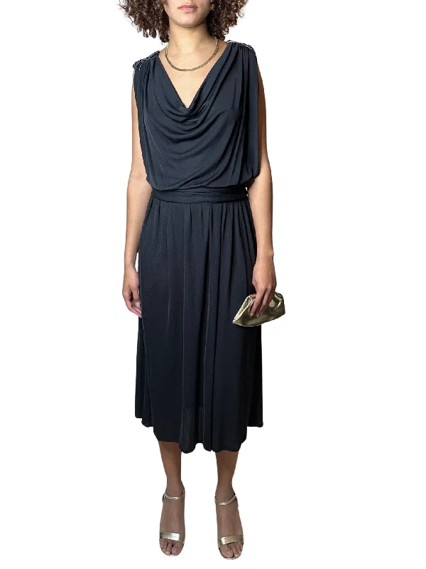Special Price Original 1970's Vintage Black Disco Dress With Sequin Shoulder Detailing UK 8 - 12