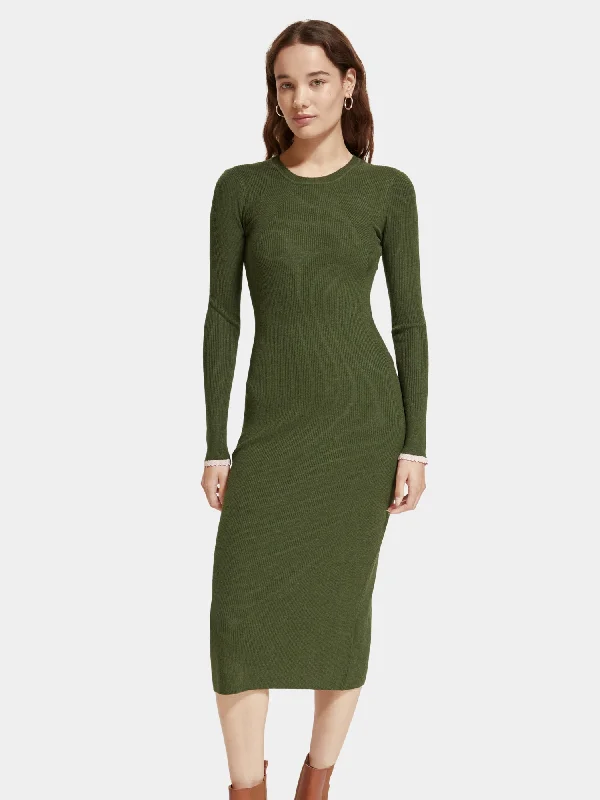 Customer Appreciation Sale Long sleeved rib knitted midi dress