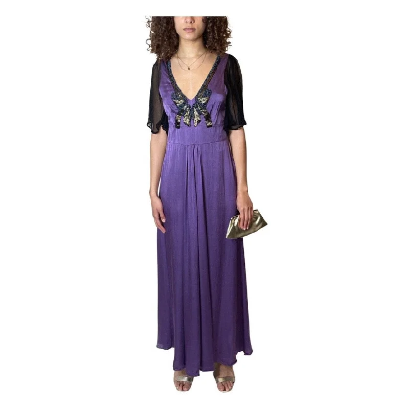 Buy More, Save More Original Biba Purple & Black Beaded Maxi Dress UK 10 -12