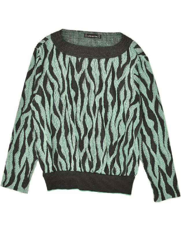 Don't Wait VINTAGE Womens Abstract Pattern Boat Neck Jumper Sweater UK 18 XL Grey