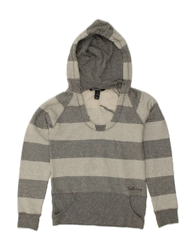 Last Chance BILLABONG Womens Hoodie Jumper UK 8 Small Grey Striped Cotton