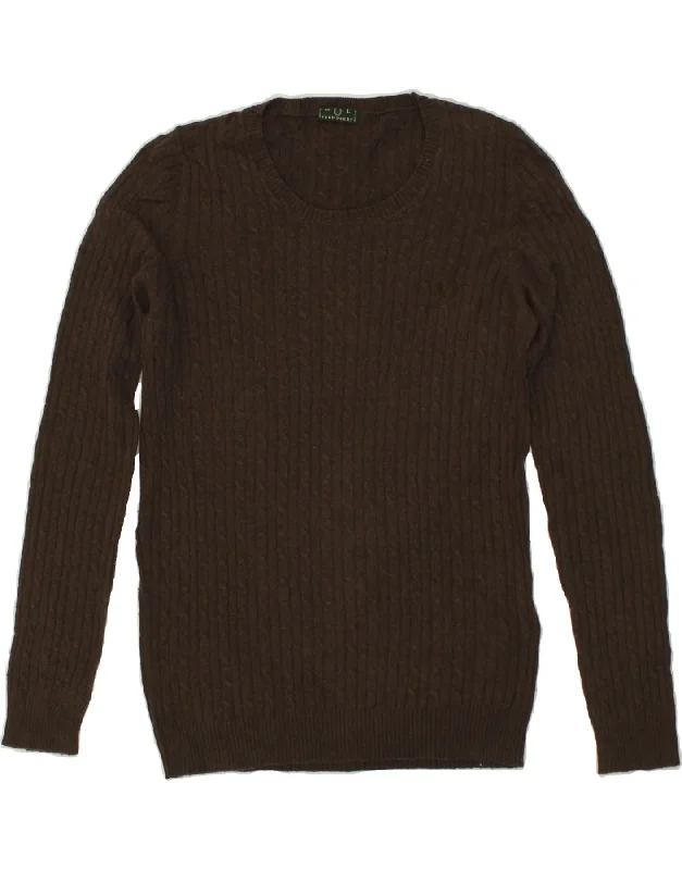 Amazing Deals FRED PERRY Womens Crew Neck Jumper Sweater UK 14 Large Brown Wool