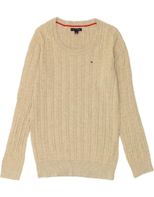 Unmissable Offer TOMMY HILFIGER Womens Boat Neck Jumper Sweater UK 12 Medium Beige Cotton