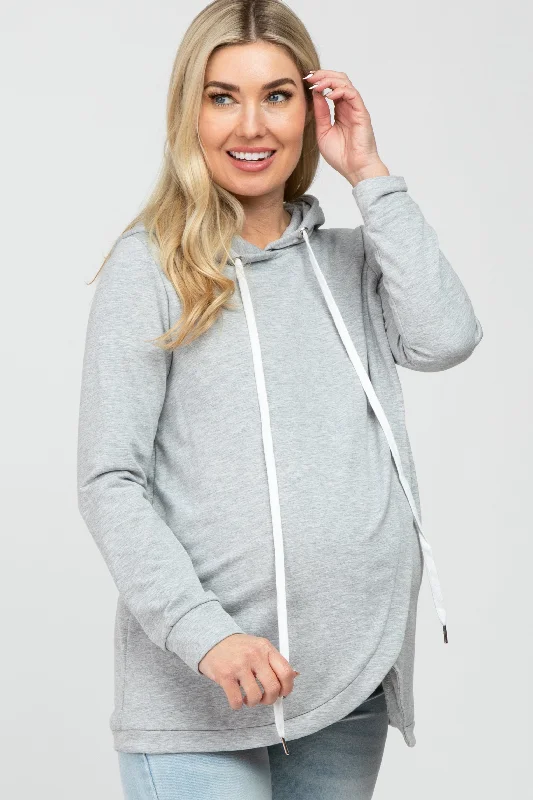 Hurry In Heather Grey Layered Front Maternity/Nursing Fleece Hoodie