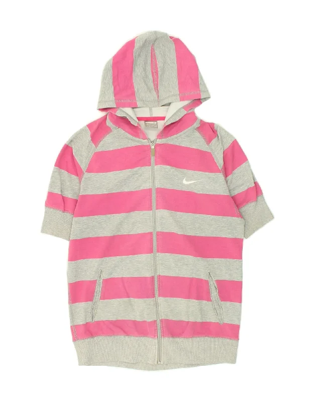 Today’s Deal NIKE Womens Short Sleeve Zip Hoodie Sweater UK 10/12 Medium Pink Striped Today’s Deal NIKE Womens Short Sleeve Zip Hoodie Sweater UK 10/12 Medium Pink Striped