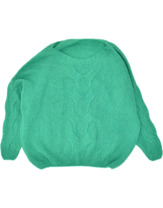 Early Access VINTAGE Womens Boat Neck Jumper Sweater UK 16 Large Green Acrylic