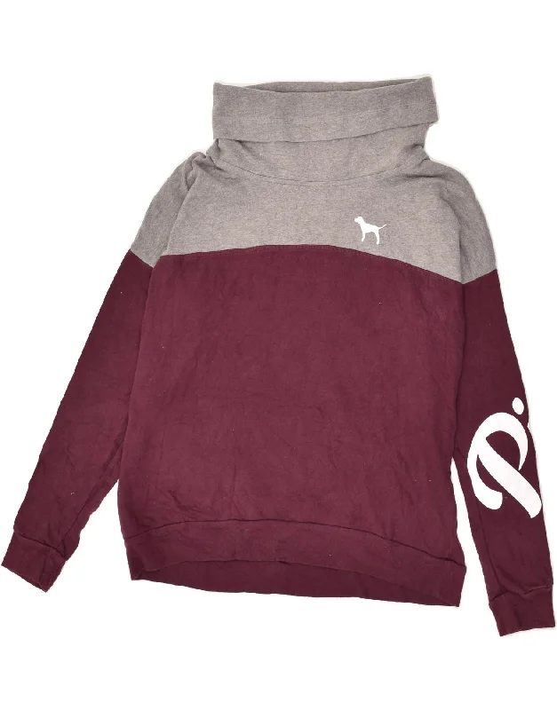 Crazy Savings PINK Womens Graphic Roll Neck Sweatshirt Jumper UK 14 Medium Maroon
