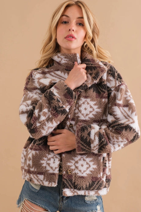 Price Meltdown BROWN AZTEC MOCK NECK JACKET