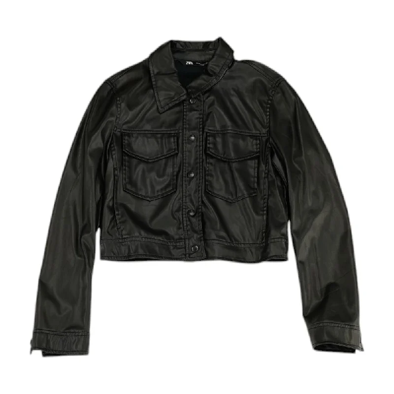 Price Smash Black Solid Faux Leather Jacket