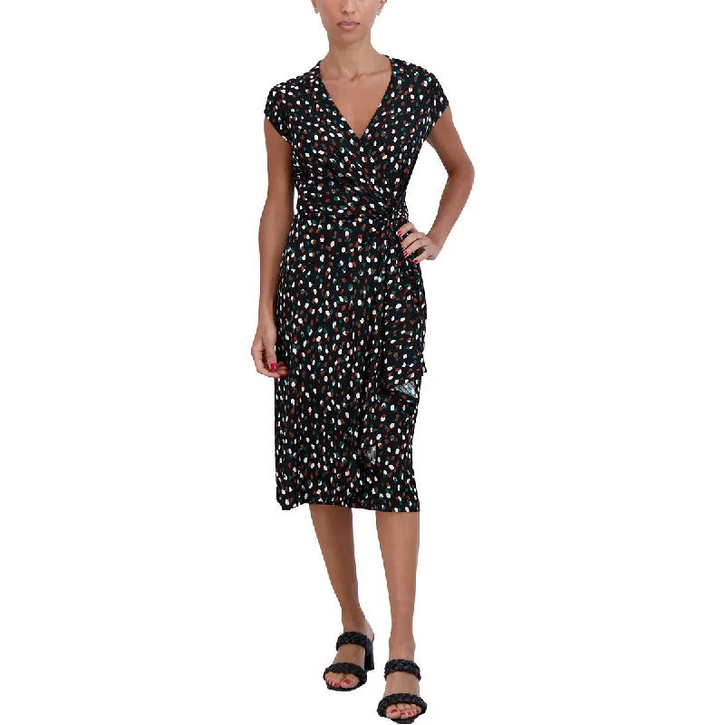 Super Bargain Petites Womens Dotted Knee-Length Midi Dress
