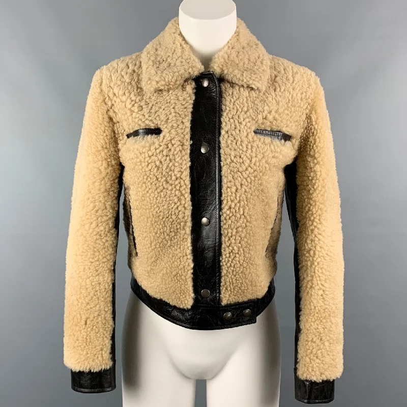 Seasonal Sale SAINT LAURENT Fall 21 Size 2 Tan & Brown Shearling Leather Short Jacket