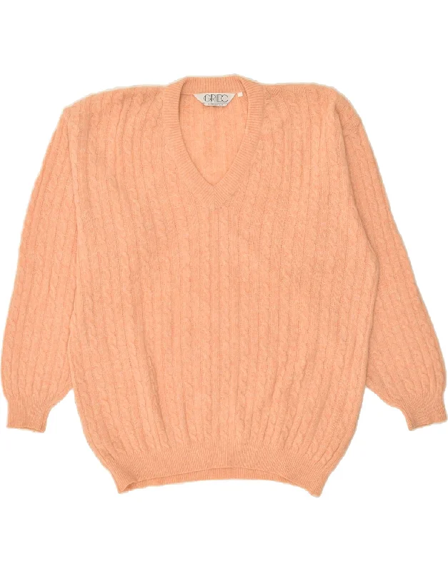 Final Markdown VINTAGE Womens V-Neck Jumper Sweater UK 16 Large Orange Wool