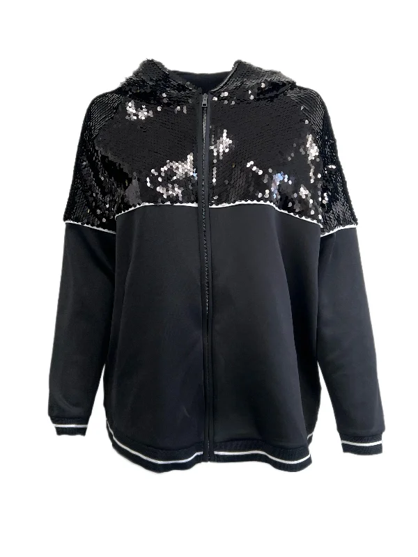Clearance Event Marina Rinaldi Women's Black Obelo Beaded Hooded Jacket NWT