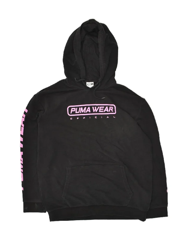 Huge Savings PUMA Womens Oversized Graphic Hoodie Jumper UK 12 Medium Black Cotton