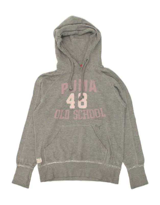 Weekend Special PUMA Womens Graphic Hoodie Jumper UK 12 Medium  Grey Cotton