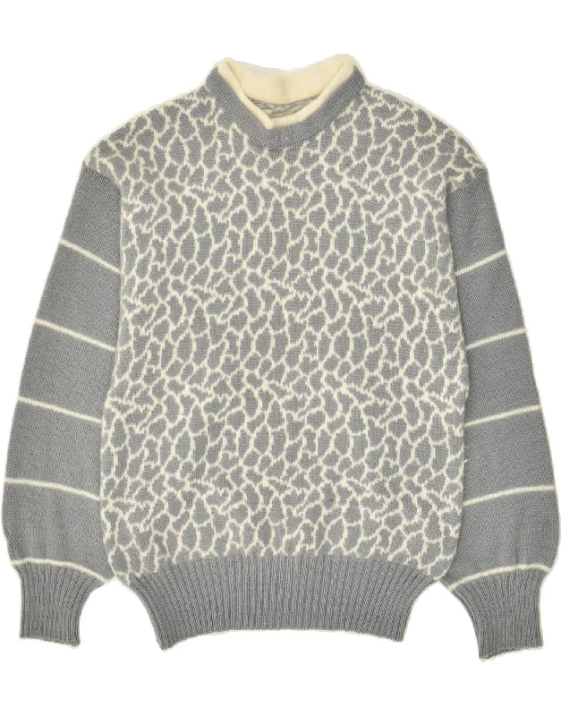 Super Bargain VINTAGE Womens Crew Neck Jumper Sweater UK 12 Medium Grey Animal Print