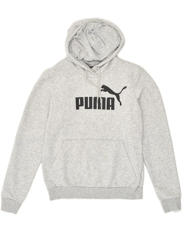 Seasonal Sale PUMA Womens Graphic Hoodie Jumper UK 10 Small  Grey Cotton