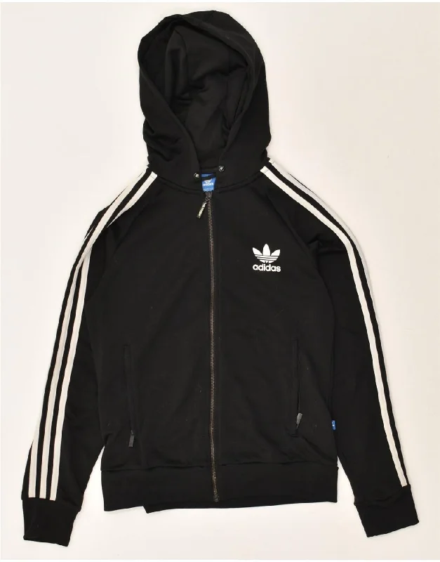 Savings Event ADIDAS Womens Graphic Zip Hoodie Sweater UK 12 Medium Black Polyester