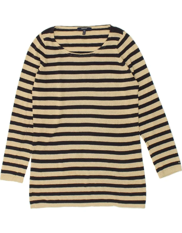 Unmissable Offer GANT Womens Boat Neck Jumper Sweater UK 10 Small Black Striped Wool