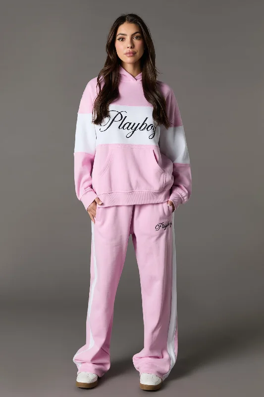 Super Bargain Playboy Embroidered Colourblock Wide Leg Fleece Sweatpant