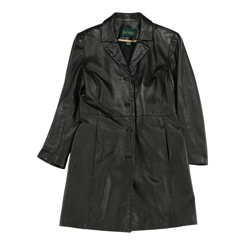 Discount Extravaganza Black Solid Leather Coat