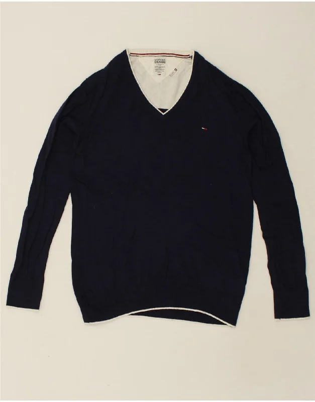 Deal Alert TOMMY HILFIGER Womens V-Neck Jumper Sweater UK 18 XL Navy Blue Cotton