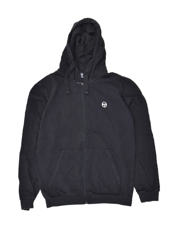 Best Bargains SERGIO TACCHINI Womens Zip Hoodie Sweater UK 14 Medium Navy Blue Cotton