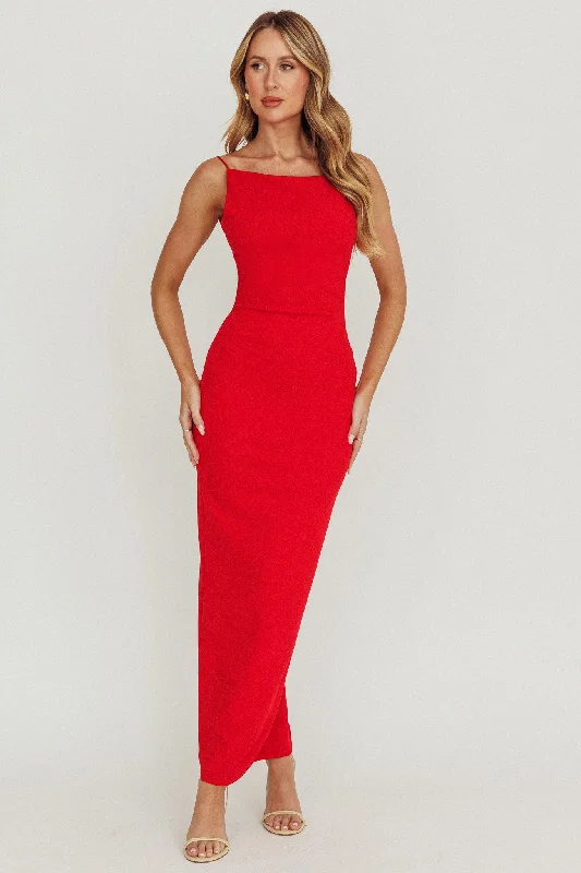 Season Finale Sale Yindi Backless Boat Neck Maxi Dress Red