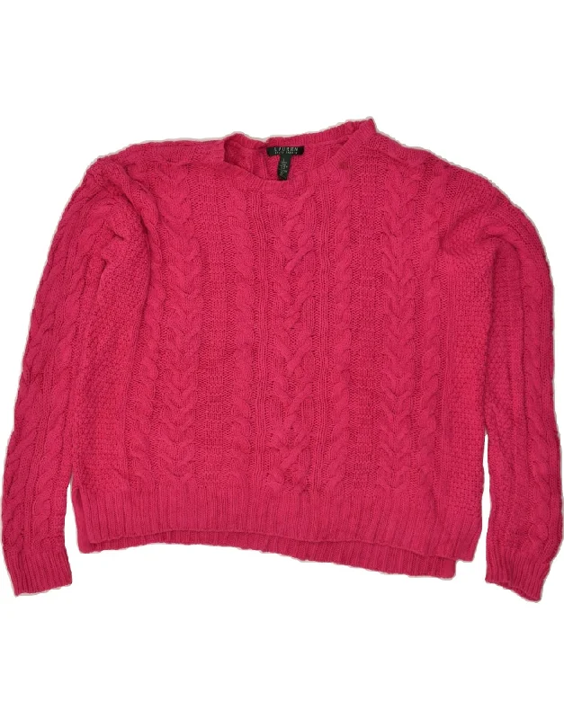 Deal Frenzy RALPH LAUREN Womens Crew Neck Jumper Sweater UK 16 Large Pink Cotton