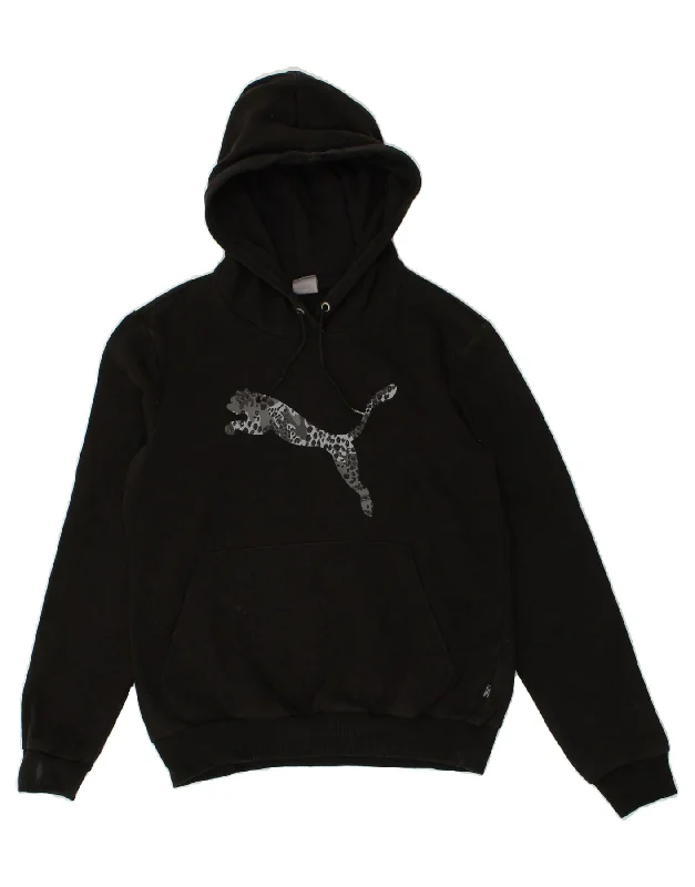 Clearance Items PUMA Womens Graphic Hoodie Jumper UK 14 Medium Black Cotton