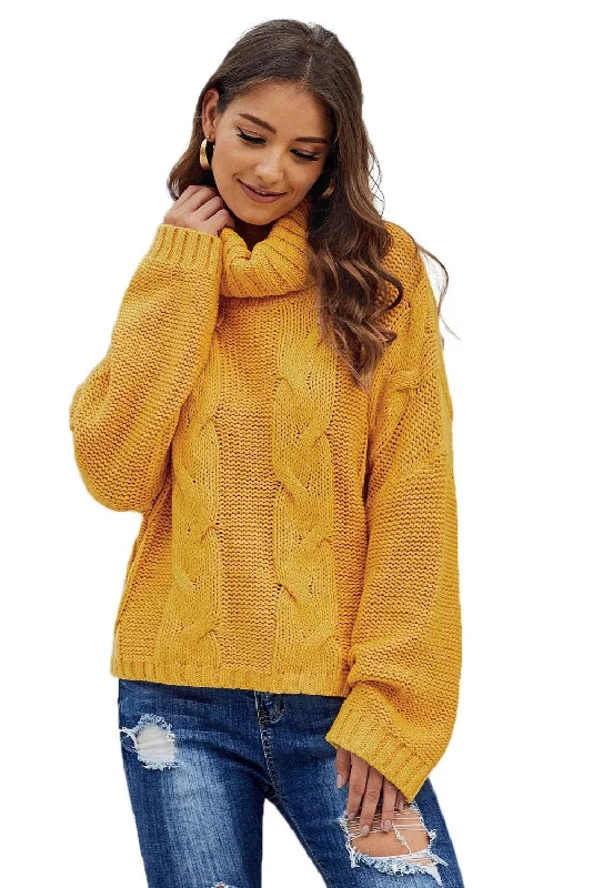 Online Only Oversized Knit Sweater with Cable Detail