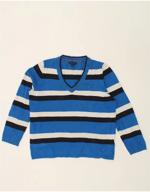 Exclusive Deal TOMMY HILFIGER Womens V-Neck Jumper Sweater UK 16 Large Blue Striped