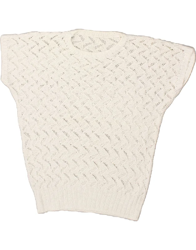 Buy Now VINTAGE Womens Short Sleeve Crew Neck Jumper Sweater UK 16 Large White