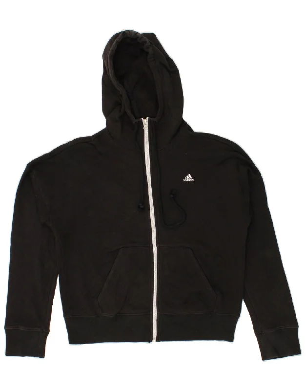 Shop and Save ADIDAS Womens Zip Hoodie Sweater UK 8/10 Small Black Cotton